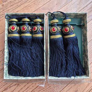 Bombay Company Decorative Tassels Set 5 Navy Thread Rhinestones 7"